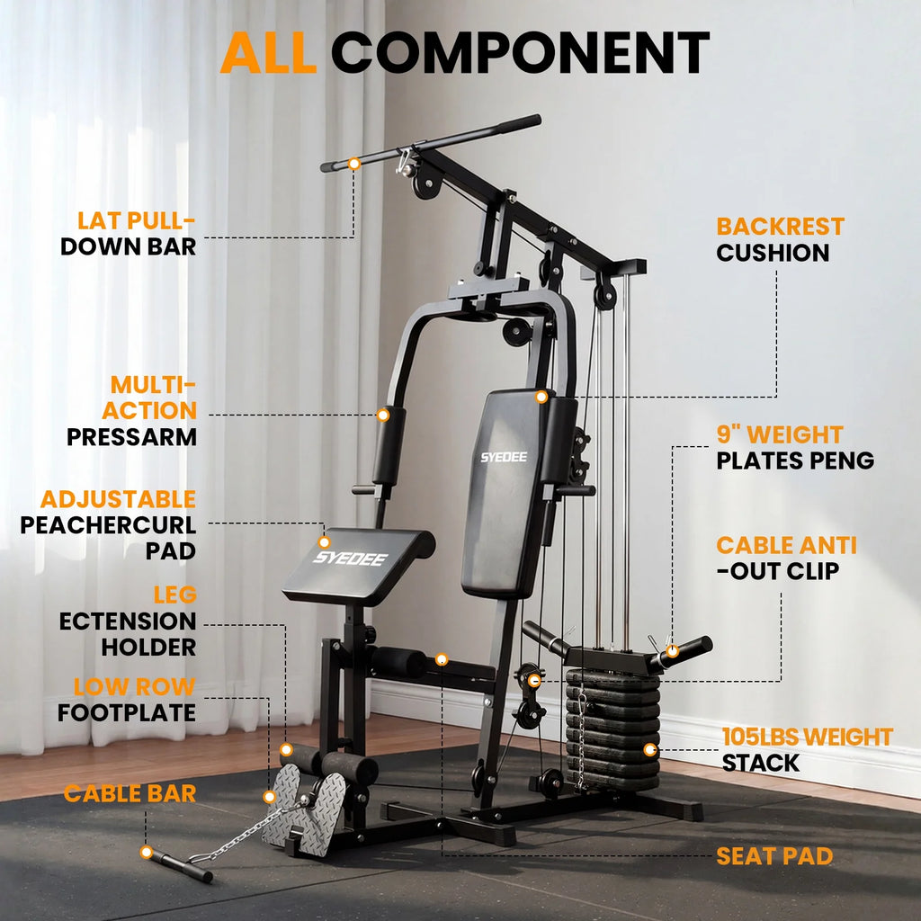 Multifunctional Home Gym System, Home Gym Station with 105LBS Weight Stack, All in One Workout Machine for Full Body Strength Training