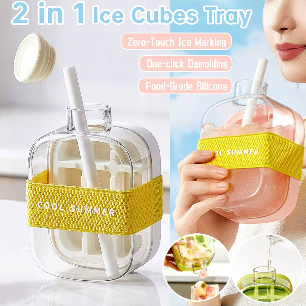 ChillSip Bottle Set – Stylish Water Bottle with Straw & Zero-Contact Ice Cube Tray